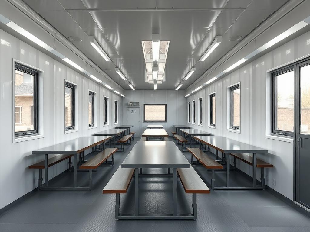 Interior de comedor móvil modular para proyectos industriales